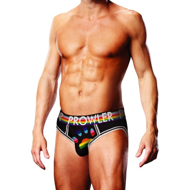 Prowler offener Slip mit Pfoten Emblem in Regenbogenfarben schwarz XS - XXL