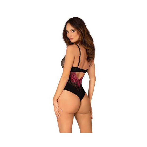 Obsessive - Rosenty Crotchless Teddy - Black/Purple - XS/S - XL/XXL