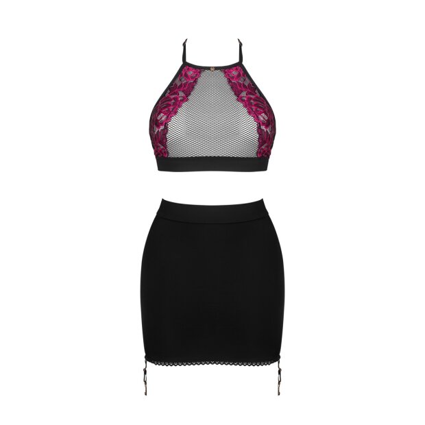 Obsessive Rosenty Set Neckholder-Top & Straps-Minirock rot, schwarz XS/S - XL/XXL