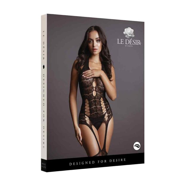 Lace Suspender Bodystocking - Black Onesize - Queensize