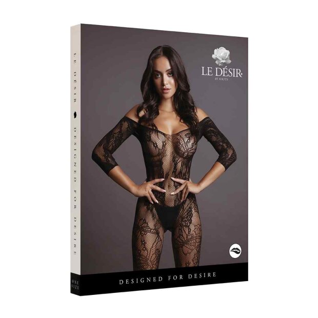 Lace Sleeved Bodystocking - Black Onesize - Queensize