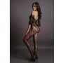 Lace Sleeved Bodystocking - Black Onesize - Queensize