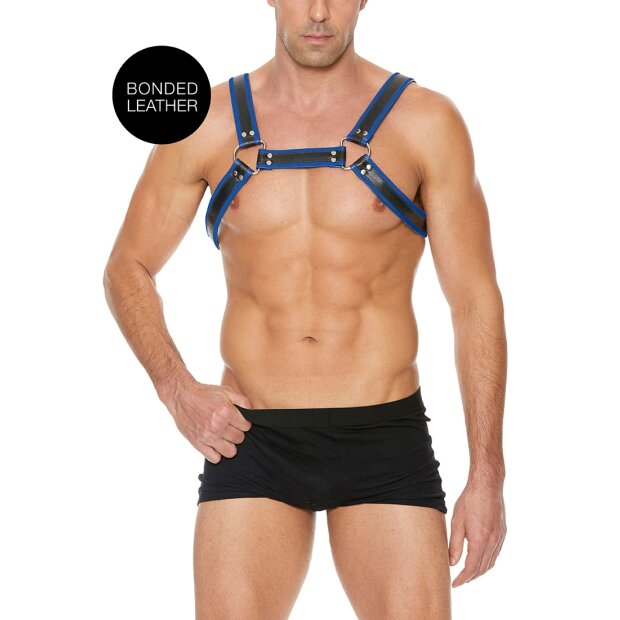 Shots Leder Brustgeschirr blau S/M - L/XL