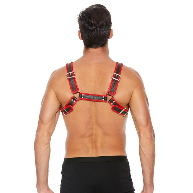 Shots Leder Brustgeschirr rot S/M - L/XL
