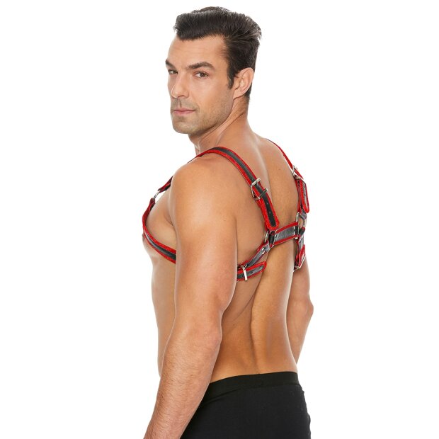 Shots Leder Brustgeschirr rot S/M - L/XL