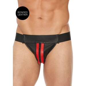 Shots Leder Slip mit Reißverschluss Jock rot S/M -...