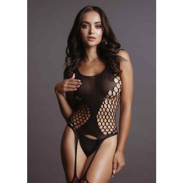 Fence Net Suspender Bodystocking Black Onesize - Queensize