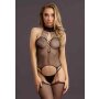 Suspender Fishnet Choker Bodystocking Black - Onesize - Queensize