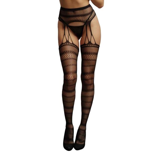 Suspender Striped Pantyhose Black Onesize - Queensize