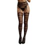 Suspender Striped Pantyhose Black Onesize - Queensize