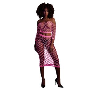 Shots Ouch!  UV-Neon Langarm Crop Top und langer Rock...