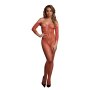 Lace Long-Sleeved Bodystocking Red Onesize - Queensize