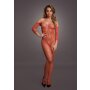 Lace Long-Sleeved Bodystocking Red Onesize - Queensize