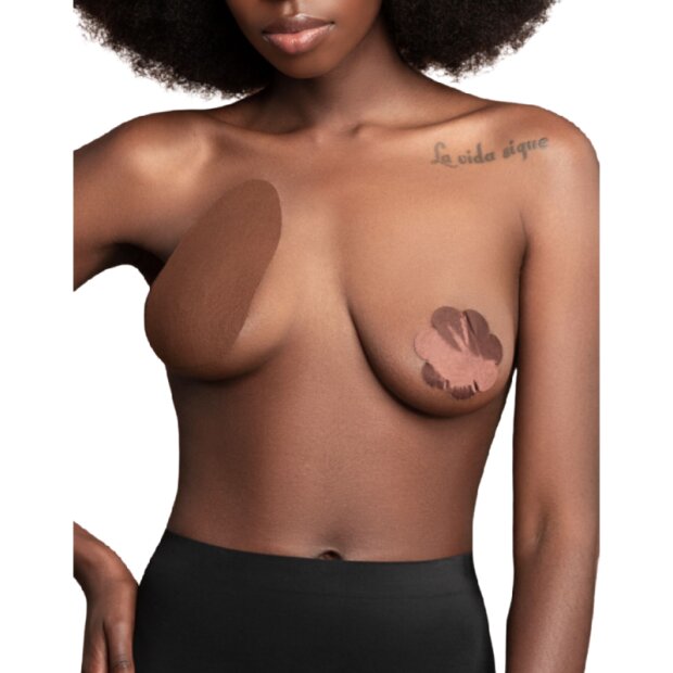 Bye Bra Breast Lift Pads + 3 Pairs Of Satin Nipple Covers - Dark Brown - Size A-C - F-H