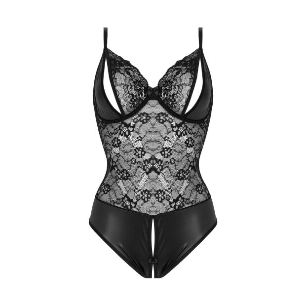 Christine Open crotch Wetlook-body Vesper - black S/M - XXL