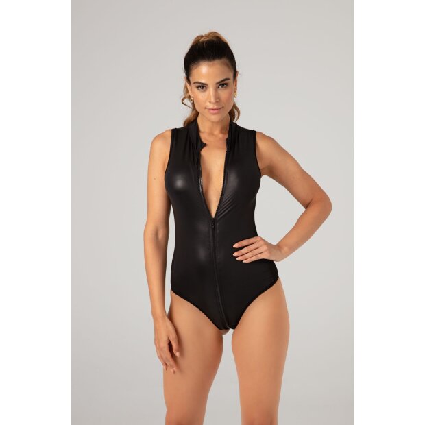 Christine Wetlook 2-way zipper body Xenna - black S - XXL