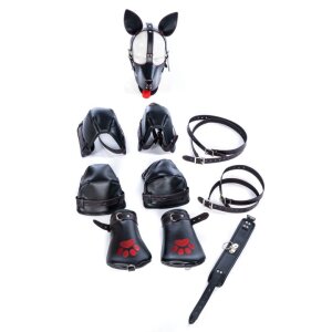Kinky Puppy Complete Puppy Bondage Kit 14 Pieces Black Red