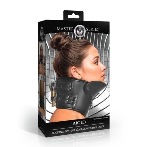 XR Brands Rigid Locking Posture Collar with Chin Brace Black