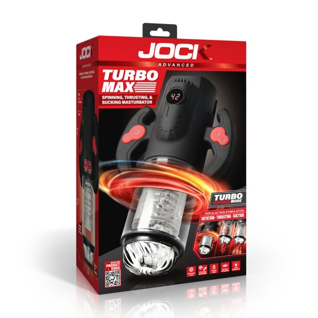 Curve Toys Turbo Max Masturbador con Movimiento de Giro, Empuje y Succión - Transparente/Negro