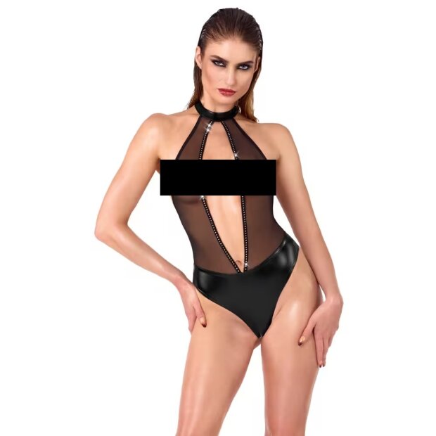 Noir Wetlook Body with Cut-Out and Glitter Black L