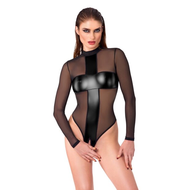 Noir Transparenter Body mit offenem Schritt Schwarz S
