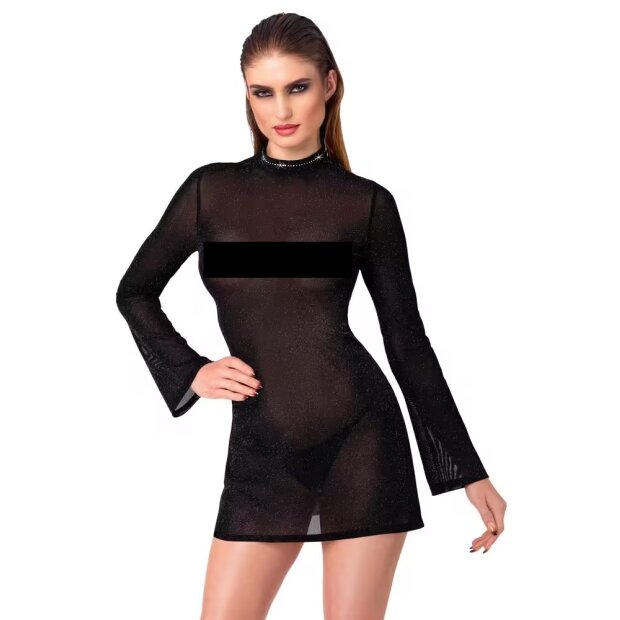 Noir Robe Mini Transparente avec Paillettes Noir L