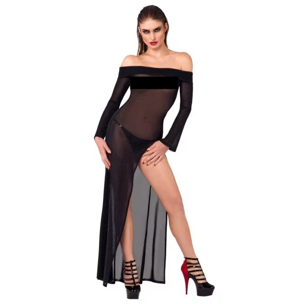 Noir Robe Longue Transparente avec Fente Latérale Noir L