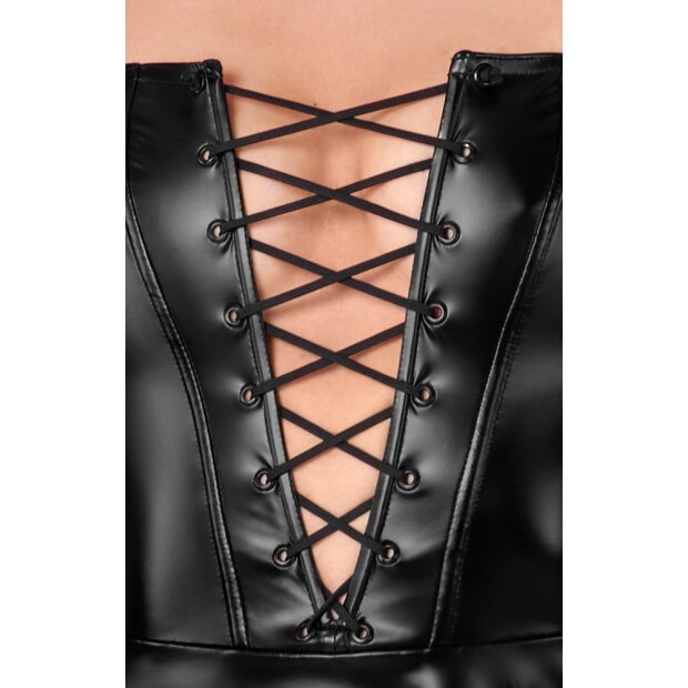Noir Robe Mini Wetlook avec Laçage Noir M