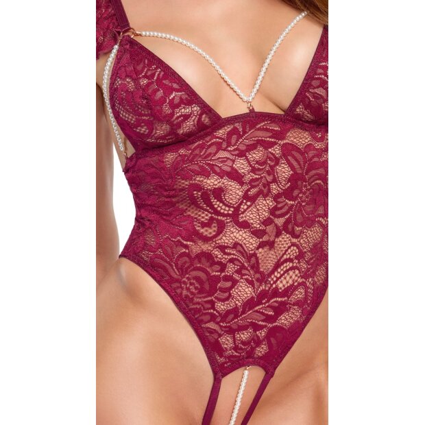 Cottelli Collection Body aus Spitze mit offenem Schritt Rot XL