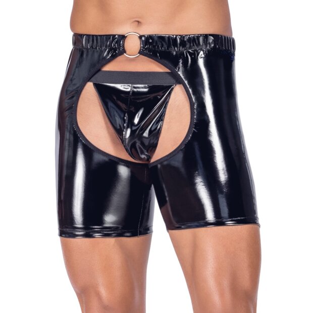Black Level Set aus String und Chaps aus Lack Schwarz S