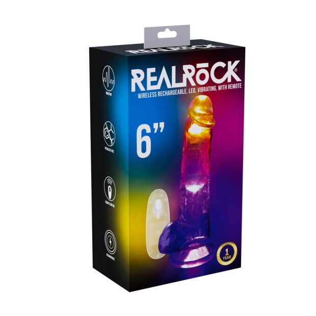 RealRock Vibrating Dildo with LED Transparent 15 cm Ø 4 cm