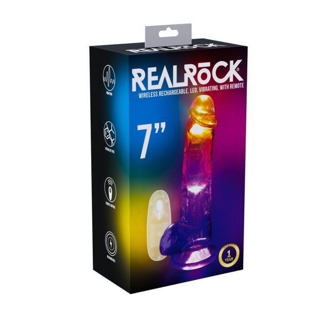 RealRock Vibrating Dildo with LED Transparent 18 cm Ø 4 cm