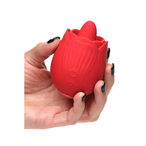 XR Brands BLOOMGASM French Rose Licking & Vibrating Stimulator Red