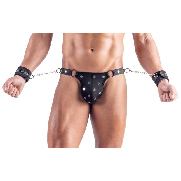 Svenjoyment Thong with Soft Handcuffs Black 3XL