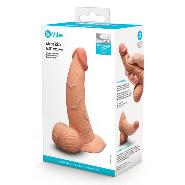 B-Vibe Slipskin Realistic Silicone Dildo 6.5 Inch Curved Mocha