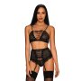 Basitta Bra, Garterbelt, Thong Black L/XL