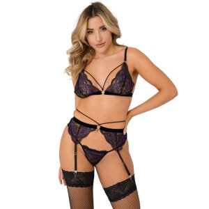 Daring Intimates 3-Piece Lace Bra, Panty & Garter Set...