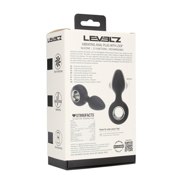 Levelz Rechargeable Vibrating Silicone Anal Plug with Loop