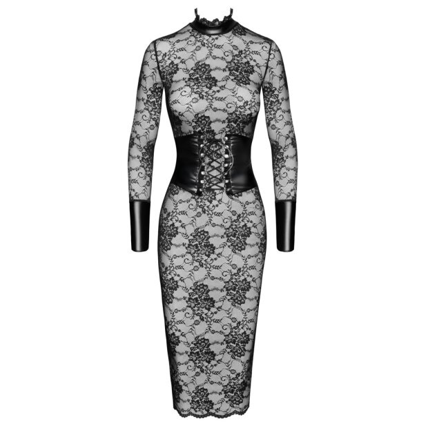 Noir Kink Royal Spitzen-Midikleid mit Taillencorsage M