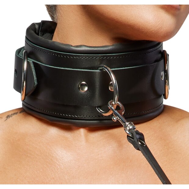 ZADO Collier en Cuir avec Laisse et Cadenas Noir