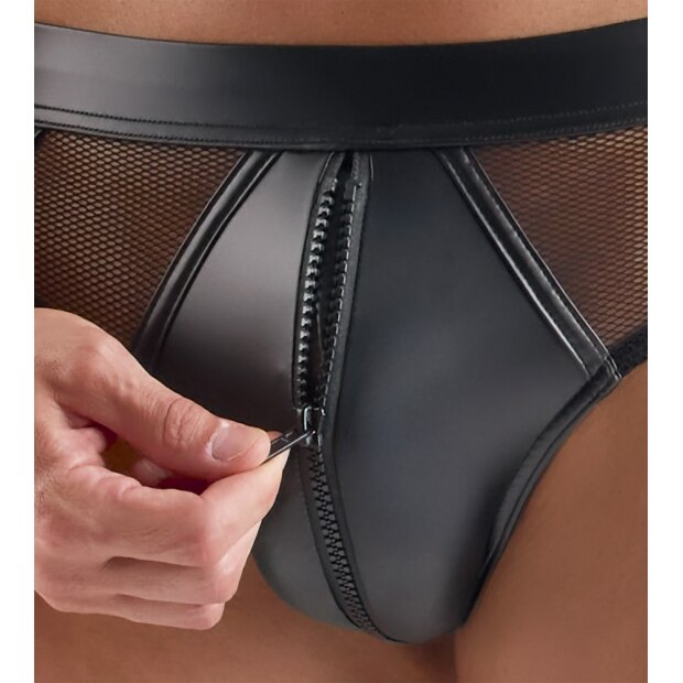 Svenjoyment Wetlook Slip mit Netz-Einsätzen Schwarz 3XL
