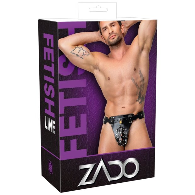 ZADO String de Chasteté en Cuir avec Cadenas Noir