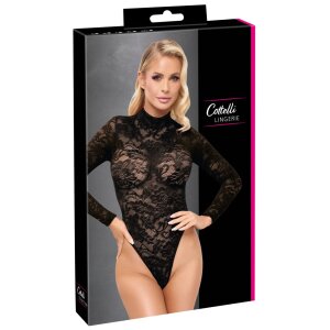 Cottelli Collection Lace Rio Body with Long Sleeves L Black