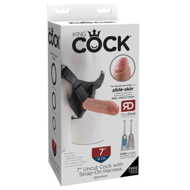 King Cock 7" Uncut Cock with Strap-On Harness