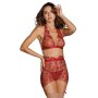 Delicate Floral Embroidery Three-Piece Set Garnet M