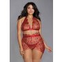 Delicate Floral Embroidery Three-Piece Set - Garnet