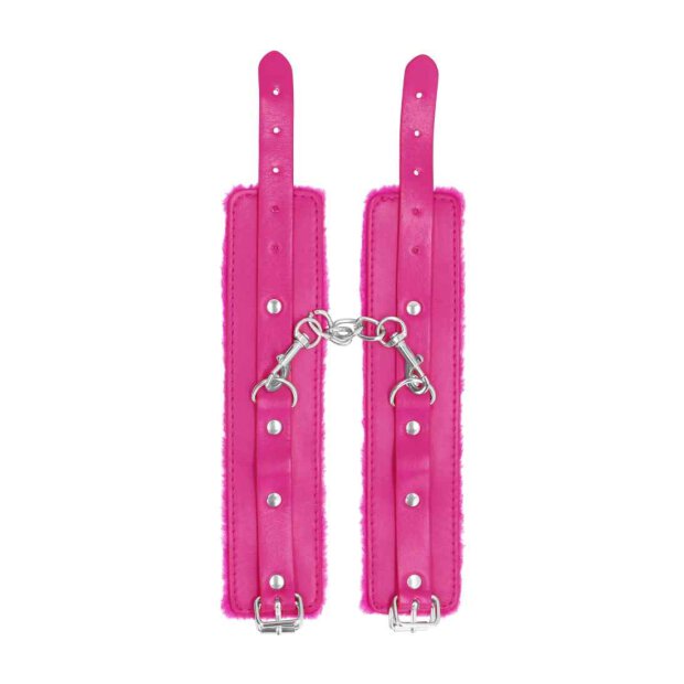 Ouch! Plush Leather Hand Cuffs - Pink