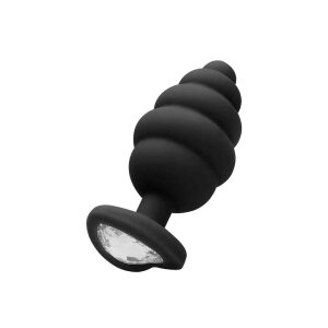 Regular Ribbed Diamond Heart Plug - Black 2,7 cm