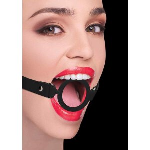 Silicone Ring Gag - With Leather Straps - Black