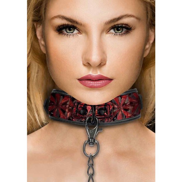 Ouch! - Luxury Collar With Leash - Burgundy